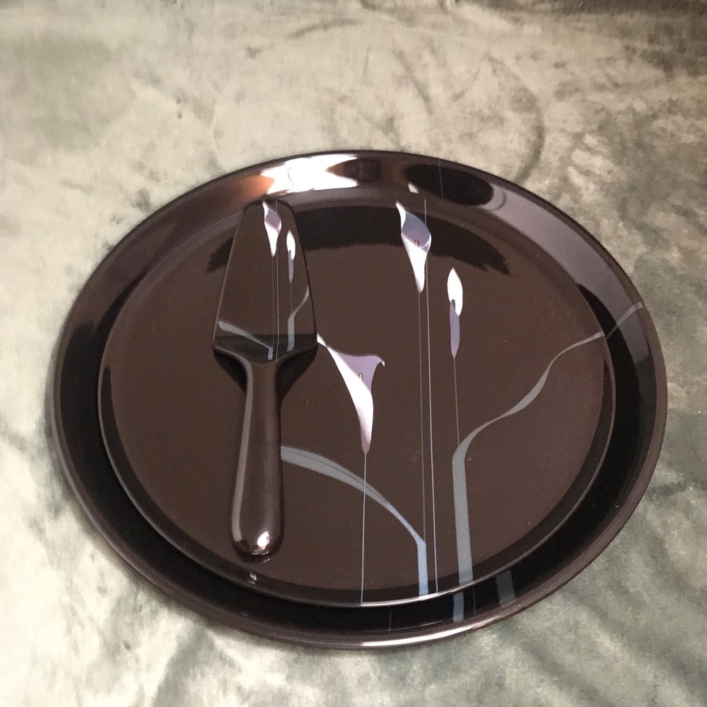 Mikasa Opus Black Calla Lily Japan Serving Platters 14.5” & 12” And Spatula 3 Pc
